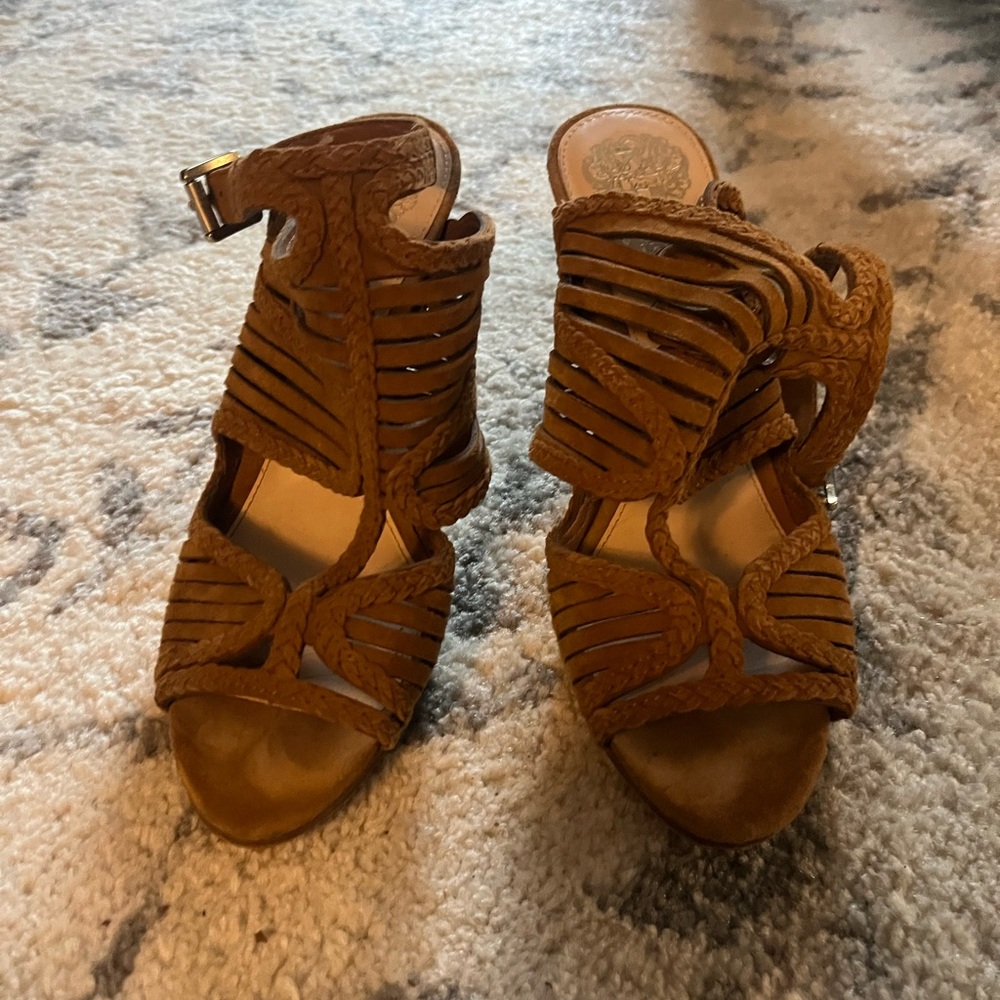 Vince Camuto Tan Suede Strappy Heeled Sandals